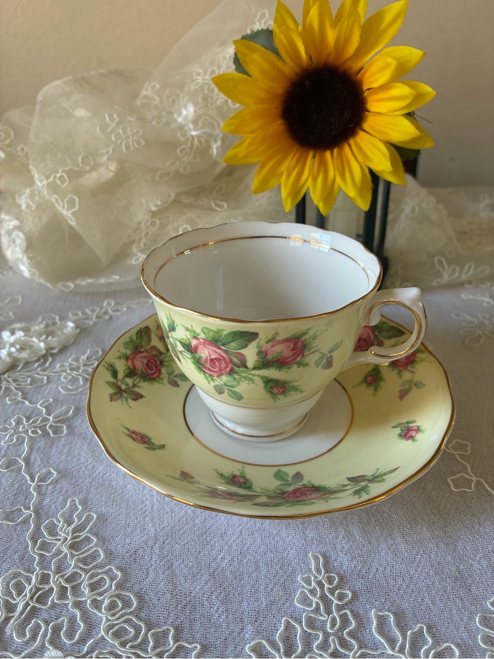 Classic Yellow Rose Porcelain Teacup and Saucer